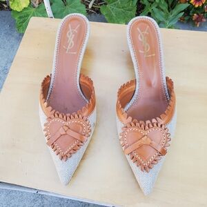 Saint Laurent Tan & Natural Heart Accent Pointed Mule
